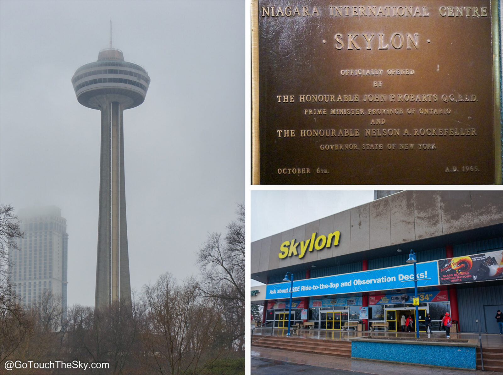 Skylon Tower หอคอยที่มีร้านอาหารหมุน 360 องศา ถ้าอากาศดีจะมองเห็นน้ำตกทั้งสามสายในมุมสูงพร้อมกัน รวมถึง skyline ของทั้งสองเมือง