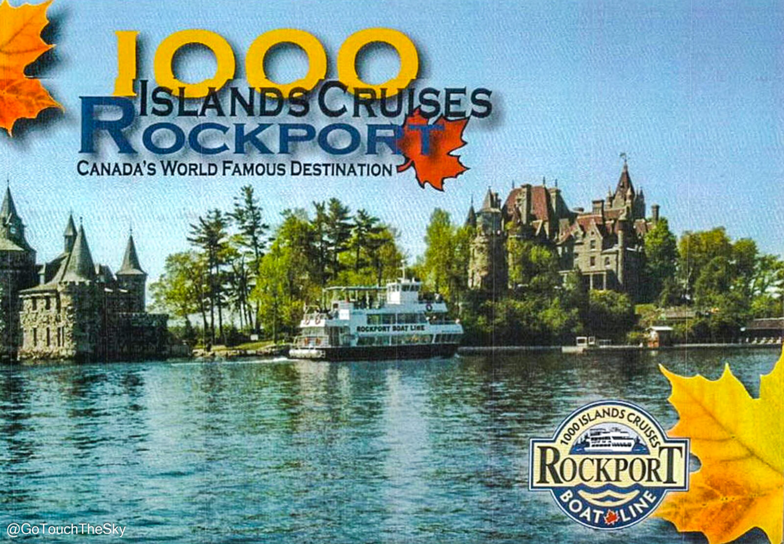 ภาพโปสเตอร์โฆษณาท่องเที่ยวหมู่เกาะ 1,000 Islands ในแม่น้ำ Saint Lawrence มุมมองจากเรือ
